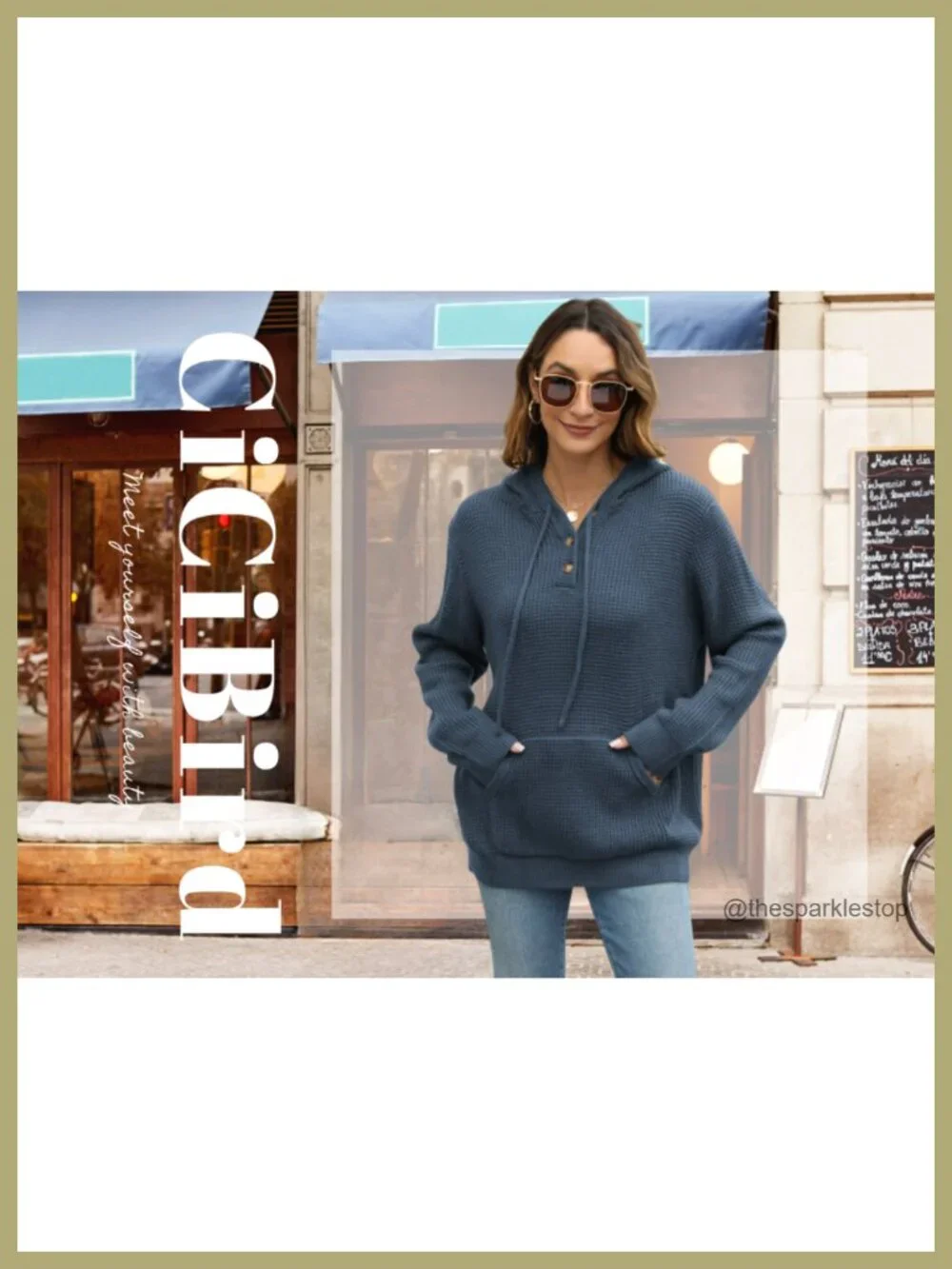 Waffle Knit Pullover Sweater Hoodie with Kangaroo Pocket Long Sleeve